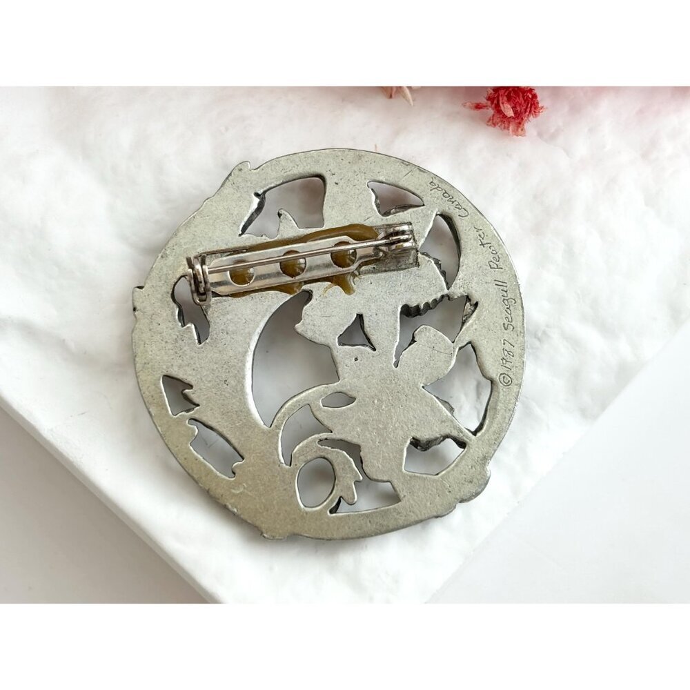 1987 Canadian Made Floral Pewter Art Nouveau Inspired Vintage Brooch Pin - Picture 7 of 14